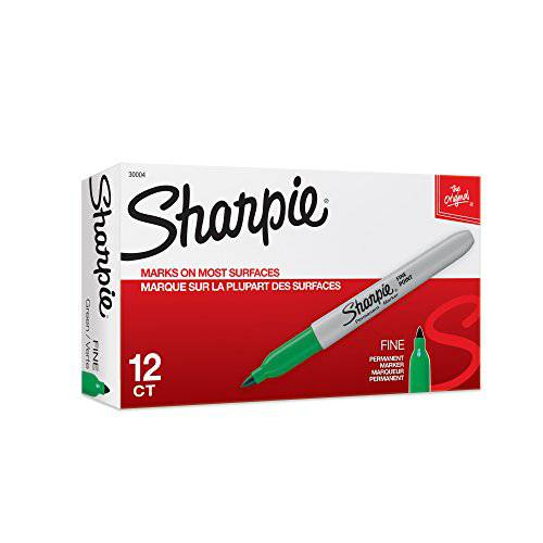 Sharpie 30004 영구 마커, 만능 파인포인트팁, 가는 심, 가는 촉, 영구 잉크 Marks on Many 물건, 색바램 and 방수, 그린, 팩 of 12