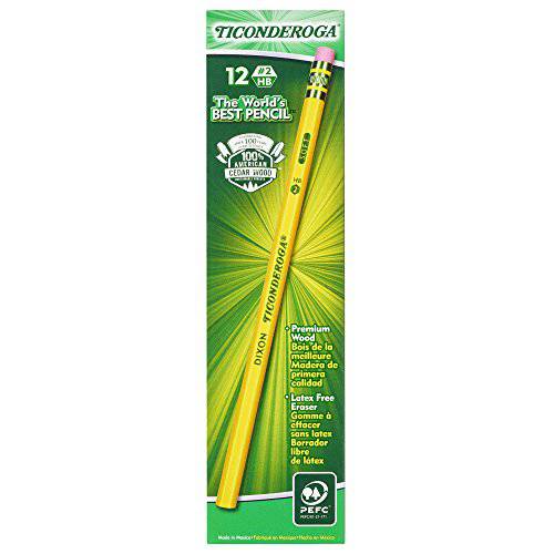 Ticonderoga 연필, 나무 케이스, 흑연,  2HB Soft, 옐로우, 12-Pack (13882)