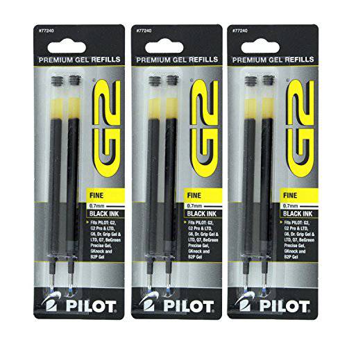 PILOT G2 Dr. Grip Gel/Ltd, ExecuGel G6, Q7 롤러볼 젤펜 잉크펜 리필용, 0.7mm, 파인포인트팁 가는심 가는촉, Black 잉크, 3 Packs of 2
