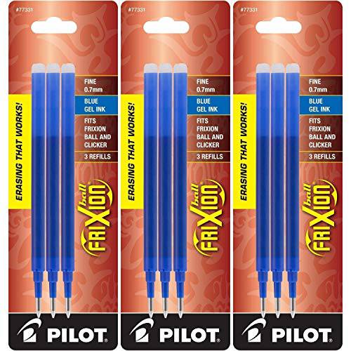 PILOT 젤 잉크 펜 리필 for FriXion Erasable Gel Ink Pen 용, 파인포인트팁 가는심 가는촉, Blue 잉크, 3 Packs, 총 9개의 리필용