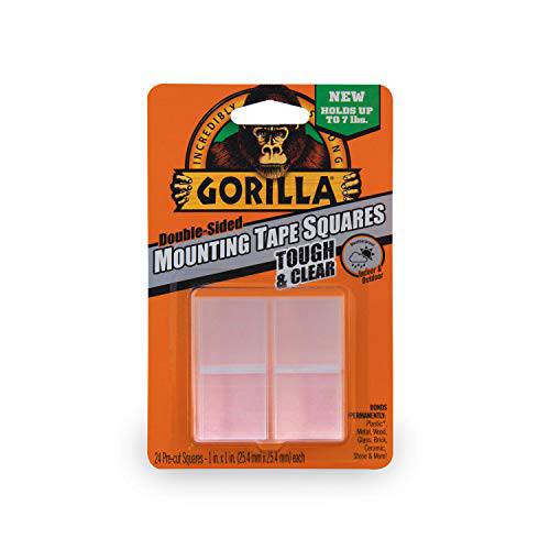 Gorilla 내구성이 튼튼 투명 양면 고정,접착,설치테이프, Pre-Cut 24개의 사각형 조각 테이프, 투명, Pack of 1