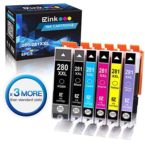E-Z Ink TM 호환가능한 잉크카트리지, 프린트잉크 교체용 for 캐논 PGI-280XXL CLI-281XXL PGI 280 XXL CLI 281 XXL - Pixma TS9120 TS8120 TS8220에 사용가능 (PGBK, Black, Photo Blue, Cyan, Magenta, Yellow) 6팩