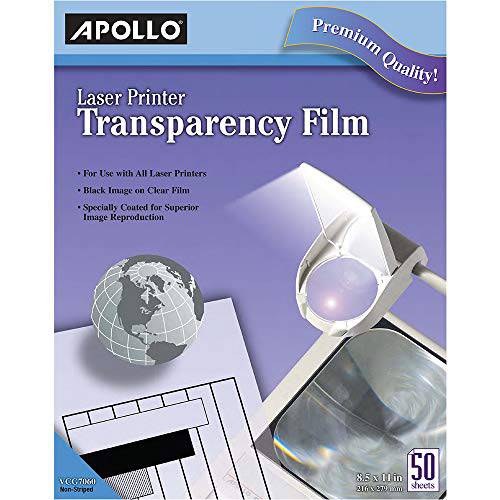 APOLLO  투명도 필름 레이저 프린터, 블랙 on 클리어, 50 시트/ 팩 (CG7060) (VCG7060E)