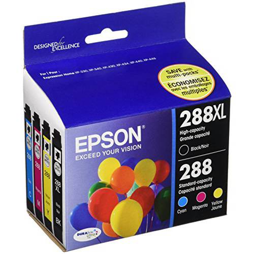 Epson T288XL-BCS Black 대용량 and 컬러 기본 용량 잉크 카트리지, C /M /Y /K,  4-Pack