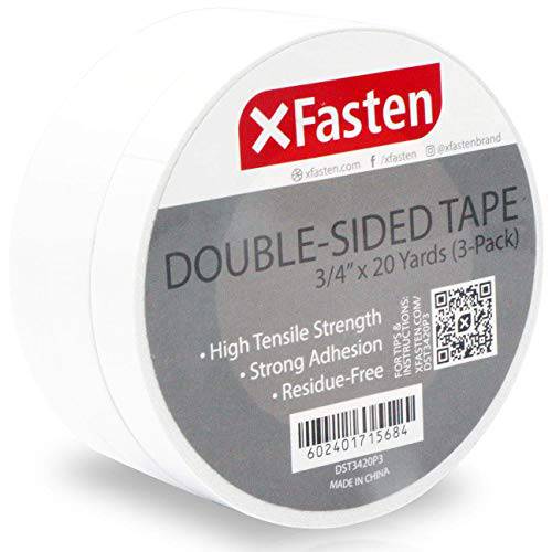 XFasten 양면 테이프, 제거가능, 3/4-Inch By 20-Yards, Pack of 3, 선물 포장 테이프,  카페트 고정 접착 and 목공에 적합