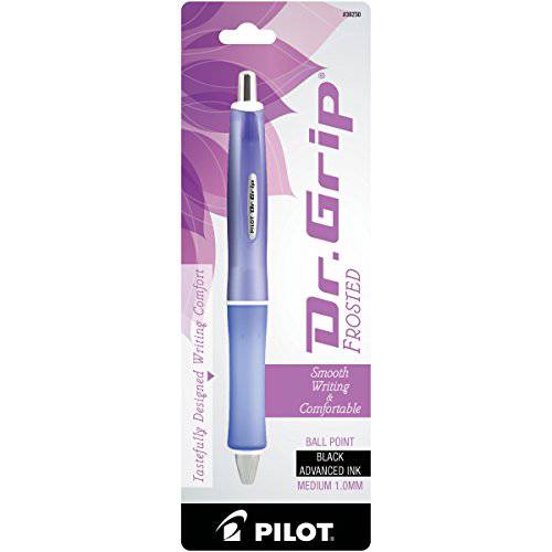 PILOT Dr. Grip Frosted 리필가능&개폐식 볼펜 미디엄,중간심 ,Purple 배럴, Black 잉크, 싱글 펜 (36250)