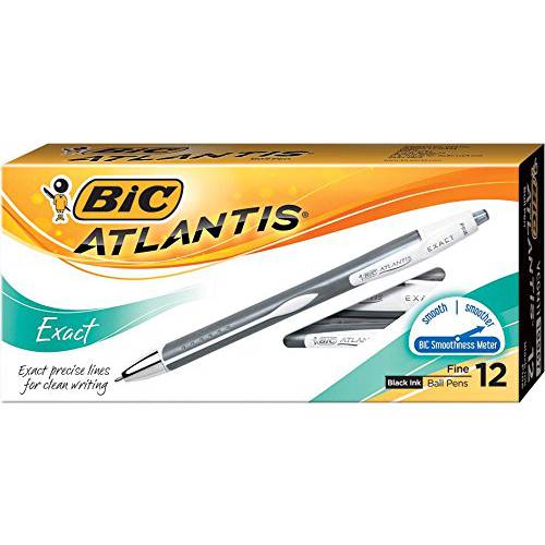 빅, BIC Atlantis Exact 개폐식 볼 펜, 파인 포인트 (0.7mm), black , 12개