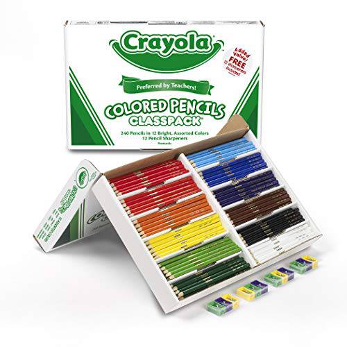 Crayola 컬러 연필 벌크, 대용량 클래스 팩 교실 도구 12 다양한 컬러 240 개 스탠다드