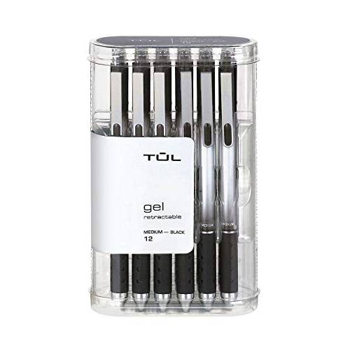 TUL 젤펜 잉크펜, 개폐식, 미디엄 중간심, 0.7 mm, Gray 배럴, Black 잉크, Pack of 12