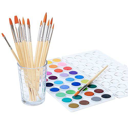 수채화 미술 세트, 36색, 여러가지 다양한 12개의 품질좋은  붓 브러쉬 포함, 붓 브러쉬 작업,  수채화  아크릴 (Watercolor Pan)