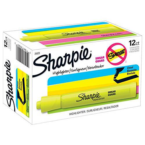 SHARPIE 탱크 형광펜, 형광펜팁 형광펜촉 누운촉 누운팁, Yellow 형광펜 하이라이터 Pens 펜, 12 Count