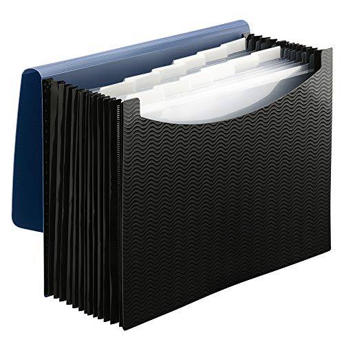 Smead Poly 확장형 화일,파일 폴더, 12개 포켓, 12 맞춤형 계층 형 탭, 덮개와 끈,케이블 잠금, Letter Size, Wave 물결 패턴, Blue/Black (70863)