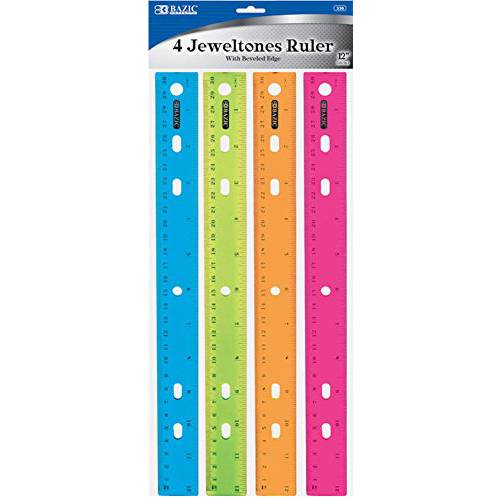 BAZIC Jeweltones 컬러 색상 자, 12 Inches, 1 Pack of 4 Rulers