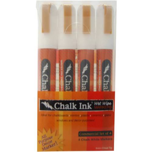 Chalk Ink 6mm 상업용 Wet Wipe 마커, 4-Pack, 화이트 (6mmComm4WW)