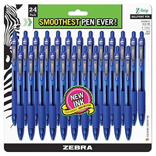 Zebra 펜 Z-Grip 개폐식 볼펜,  미디엄,중간 심, 1.0mm, Blue 잉크, 24 팩 (포장은다를수있습니다 )