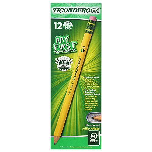 Ticonderoga My First 연필 Wood-Cased 2 HB 소프트 Pre-Sharpened 지우개가 달린 옐로우 12-Pack 33312