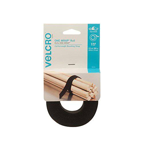 VELCRO Brand - ONE-WRAP Roll, 양면, 양면 벨크로 찍찍이, 셀프 그립 다용도 후크 and 루프 테이프, 리유저블 재사용, 12’ X 3/4 Roll - Black
