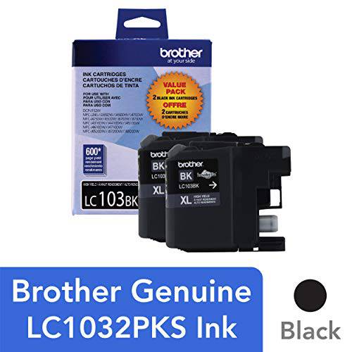 Brother 정품 고수율, 고성능, 높은 출력량 Black 잉크 카트리지, LC1032PKS, 교체용 Black Ink, 검정 잉크 카트리지 2개, 600 페이지까지 출력, 카트리지/LC1032PKS