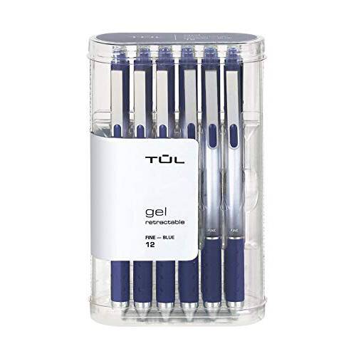 TUL 젤펜 잉크펜, 개폐식, 파인포인트팁 가는심 가는촉, 0.5 mm, Gray 배럴, Blue 잉크, Pack of 12