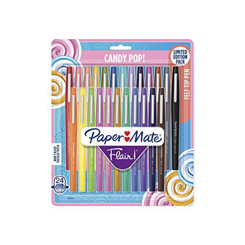 PaperMate Flair 펠트 팁 Pens 미디엄,중간 Point 0.7mm 한정판 사탕, 캔디 팝 팩 24 개