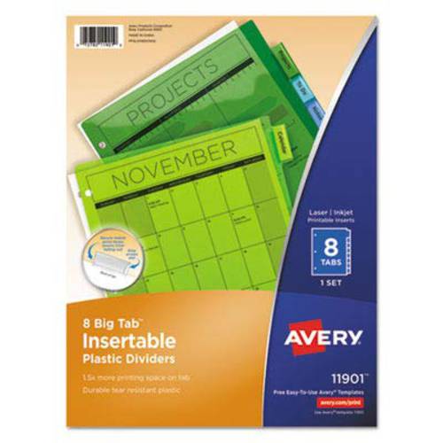 Avery 큰 탭 삽입가능 플라스틱 디바이더, 8-Tabs, 2 세트 (11901)
