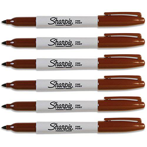 Sharpie 파인포인트팁, 가는 심, 가는 촉 브라운 Original, 오리지날 영구 마커 (6-Each)