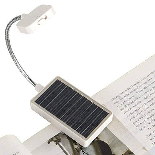 태양광 클립 on 북 라이트, Glovion LED 독서등 USB 충전식 and 태양광 전원, 2 밝기 조절 플렉시블 넥& Clip-on-White
