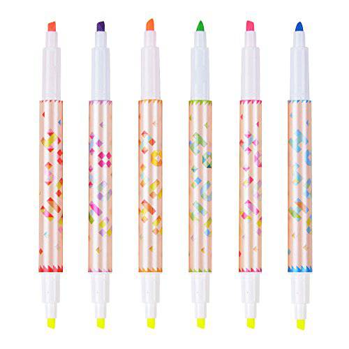 미니 휴대용 형광펜, 이중 헤드 하이라이터, Dual-Tips 형광펜팁 형광펜촉 누운촉 누운팁, 7 다양한 색, 12-Count