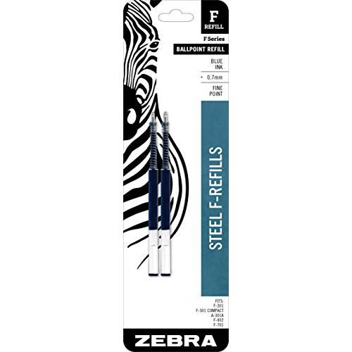 Zebra F-Series 볼펜 스테인레스 스틸 펜 리필 파인포인트팁, 가는 심, 가는 촉 0.7mm 블루 잉크 2-Count