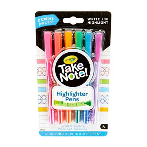 Crayola Take Note 듀얼 팁 형광펜,하이라이터 Pens,펜 Teen 크리스마스, 성탄절 6 개