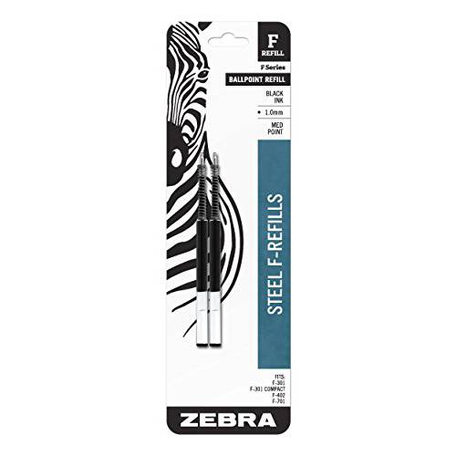 Zebra F-Series 볼펜 스테인레스 스틸 펜 리필 미디엄 심 1.0mm 블랙 잉크 2-Count