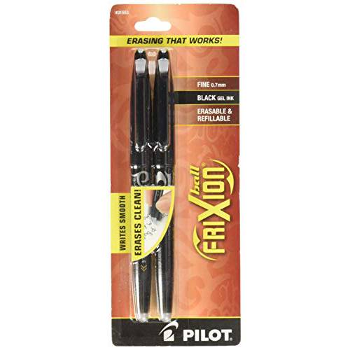 PILOT FriXion 볼 지워지는&  리필가능 젤 잉크 스틱 펜,  파인포인트팁, 가는 심, 가는 촉, 블랙 잉크, 2-Pack (31553)