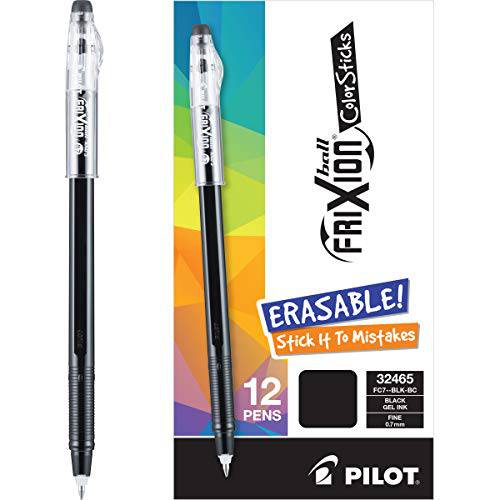 PILOT FriXion ColorSticks 지울수있는 젤 잉크 스틱 Pens,펜 파인포인트팁, 가는 심, 가는 촉 ,검정 잉크, 12 Count, 13219