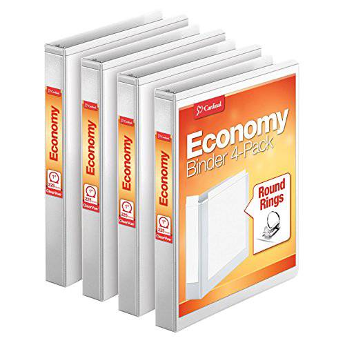 Cardinal Economy 3링 3공 바인더, 1인치, Presentation View, White, 225장 수납가능, Nonstick, PVC Free, 4 Pack of Binders (79510)