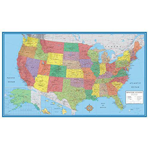 24x36 United States USA 클래식 Elite 미국 벽면 지도, 벽화 포스터 그림 사진 (코팅)