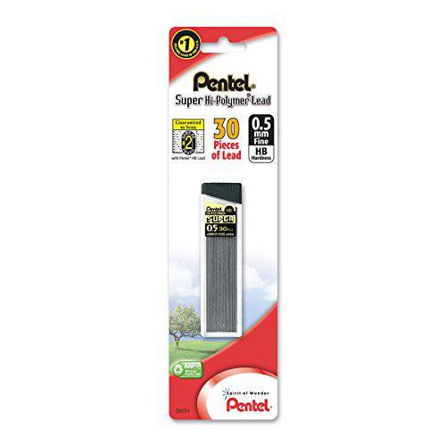 Pentel  슈퍼 Hi-Polymer 심 리필 0.5mm 파인,가는, HB, 30 피스 of 심 (C15BPHB-K6)