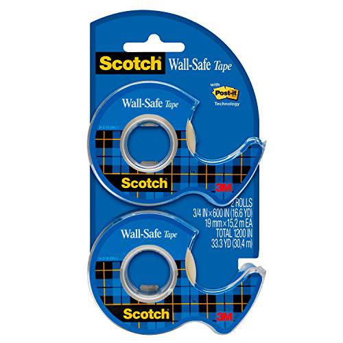 Scotch Wall-Safe 테이프 2 디스펜서 롤 스틱 튼튼하게 제거 깨끗하게 보이지않는 설계 전시 포토 세이프 3 4 in X 600 in 183-DM2