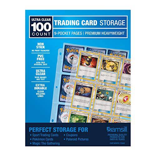 Samsill 100 팩 트레이딩 카드 커버, 울트라 클리어 and 헤비듀티 클린 Welds, Fits in 스탠다드 3 링 바인더, Holds 900 카드