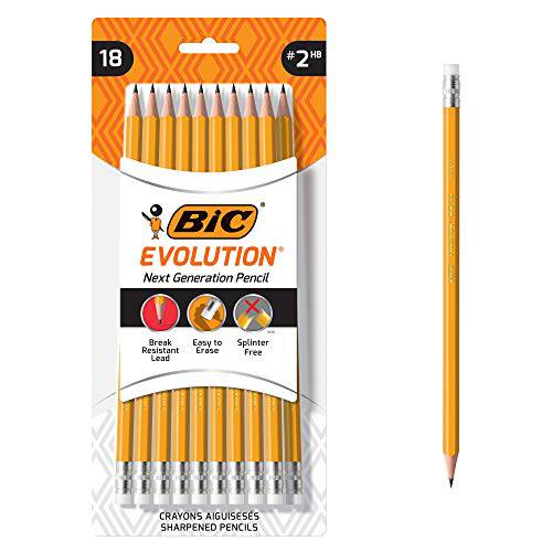 BIC Evolution 케이스 펜슬, 2 심, Yellow 배럴, 18-Count