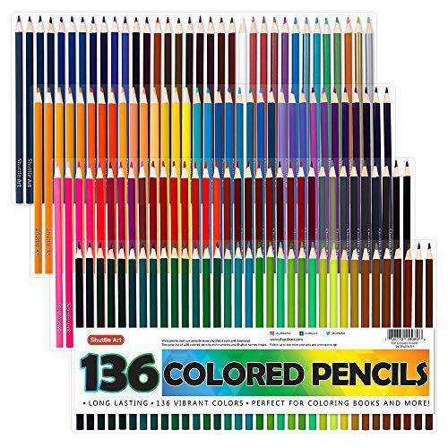 Shuttle Art 136색 색연필, 부드러운 심 컬러링 펜슬 세트 for 성인 컬러링북, 낙서, 스케치, 드로잉, 미술 도구