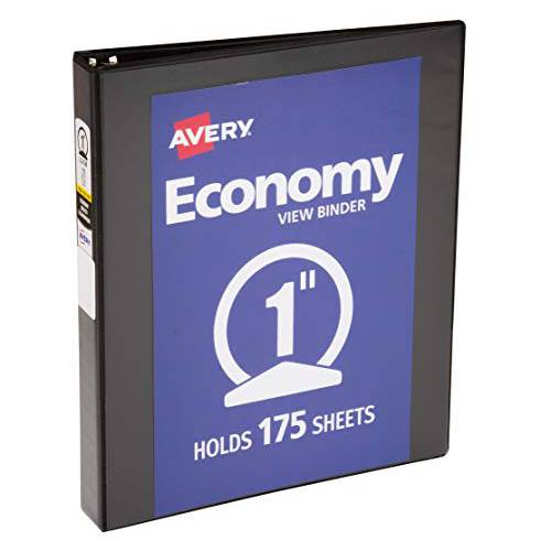 Avery Economy 뷰 3 링 바인더, 1 라운드 링, 1 블랙 바인더 (05761)