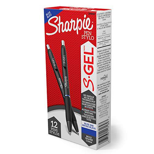 SHARPIE S-Gel 젤펜 잉크펜, 볼드 진한심 (1.0mm), Blue 잉크 젤펜 잉크펜, 12 Count