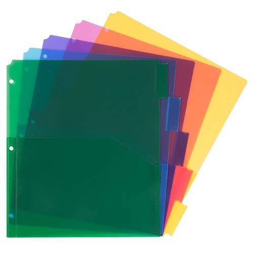 걸림 용지,종이 플라스틱 인덱스 5-Tab 디바이더 w/ 이중 포켓 - 9 3/ 4 x 11 1/ 2 - 다양한 Multi-Color - 5 탭 디바이더/ 팩