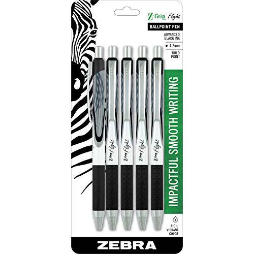 Zebra Pen Z-Grip 비행 개폐식 볼펜,  굵은심, 1.2mm, 블랙 잉크, 5-Count