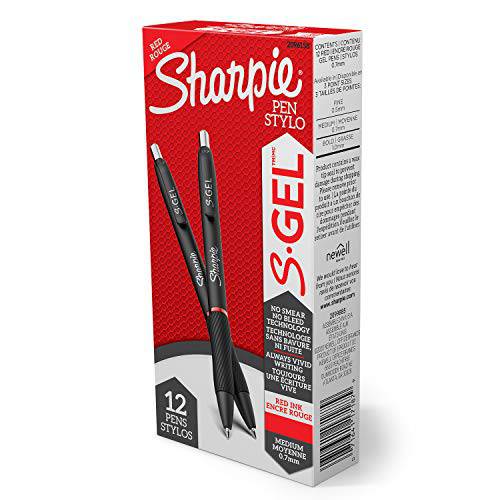 Sharpie S-Gel,  젤펜, 잉크펜, 미디엄 포인트 (0.7mm), 레드 잉크 젤펜, 잉크펜, 12 Count