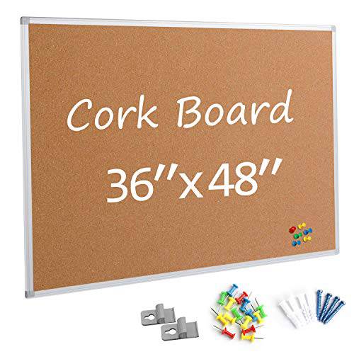 Board2by 코르크 보드 게시판 36 x 48, 실버 알루미늄 액자 4x3 코르크보드, 오피스 보드 벽면 코르크, 라지 벽면 마운트 공지게시판 핀 보드