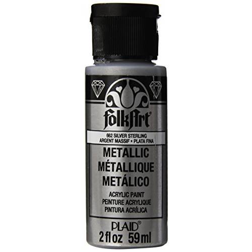 FolkArt 메탈릭,메탈 아크릴 페인트 in 다양한 컬러 (2 oz), 662, 실버 스털링