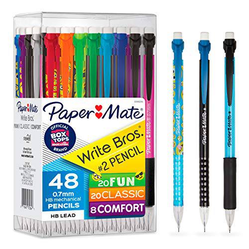 PaperMate 샤프, Write 브라더스. 2 펜슬, 0.7mm, 다양한 펜슬 타입, 48 Count