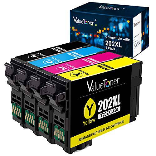 Valuetoner 재충전,재생산 잉크 카트리지 교체용 to 사용 Epson 202XL 202 XL Workforce WF-2860 Expression 홈 XP-5100 (1 블랙, 1 Cyan, 1 Magenta, 1 Yellow)