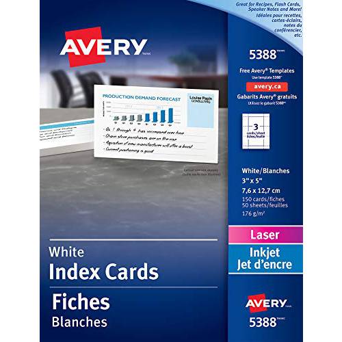 Avery 인쇄가능 3 x 5 카드, 150 블랭크 인덱스 카드 Great 레시피 카드 and FlashCard (5388),  화이트
